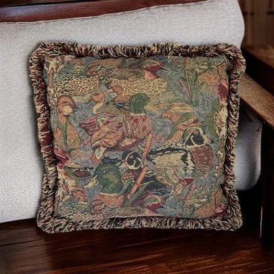 Almohada tapiz de patos de colección 20x20 decoración de cabaña mallardo vida silvestre rústica Foto 1 de 4