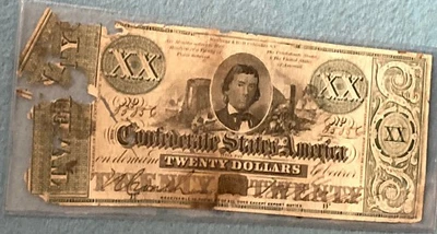 T-21 CSA 1861 TWENTY DOLLAR NOTE RARITY 6+ ROUGH - Image 1 of 2