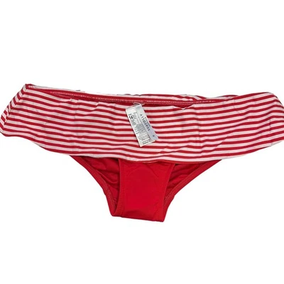 Seafolly Mujer Talla 10 Cintura Plegable Rojo Blanco Rayas Volantes NUEVO Foto 1 de 4