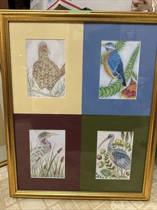 ARTIST DRAWINGS Pencil Marker Pheasant Robin Stork & ? 4 Drawings Collage Marker - Picture 1 of 5