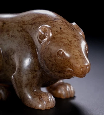 Antiguo oso chino de jade hetiano de la dinastía Han tallado redondo Foto 1 de 4