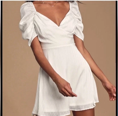 Lulus white satin striped dance after dark mini dress size small NWT - Image 1 of 4