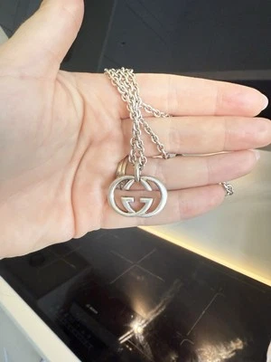 VINTAGE GUCCI STERLING SILVER BRITT GG NECKLACE  - Image 1 of 3
