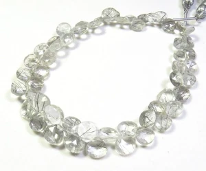 Natural Black Rutile Needle Quartz Faceted Heart Cut Beads 6-7m 8"Strand LC-1861 - Picture 1 of 12