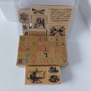 Alphabet butterflies tea party rubber stamps bundle for card making new - Picture 1 of 7