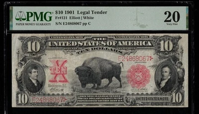 FR-121 1901 $10 LT BISONTE P.M.G #20 Foto 1 de 3