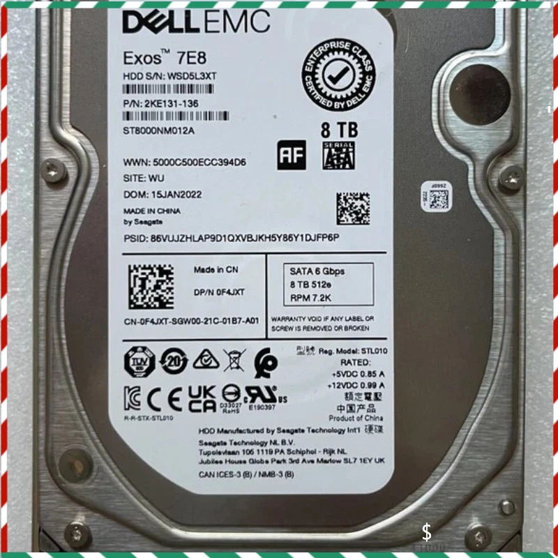 DELL EMC F4JXT 0F4JXT 8TB 7.2K SATA 3.5" 6Gb/s HDD Hard Drive 14/15/16G KIT - Image 1 of 1