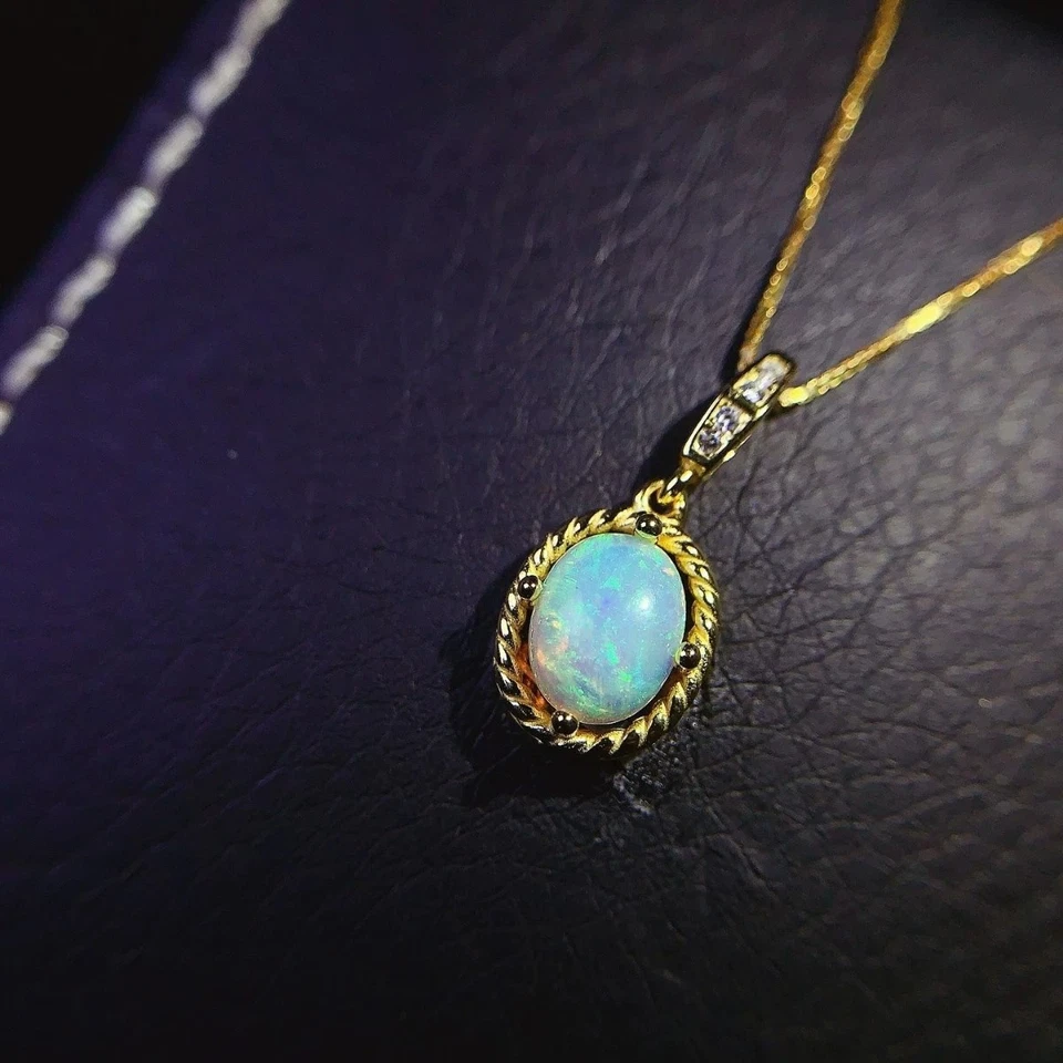 Premium Natural Opal 1Ct Pendant Necklace 925 Silver Statement Jewelry - Image 1 of 1