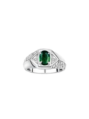 ANILLO CLÁSICO DE PIEDRAS PRECIOSAS RYLOS ORO BLANCO 14K ZAFIRO VERDE Y DIAMANTES TALLA 8-13 Foto 1 de 4