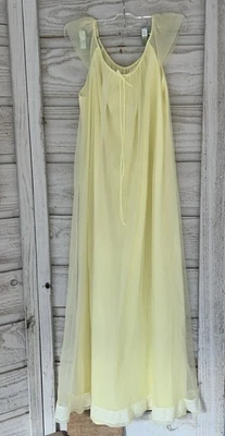 60's gaymode penneys 2 Layer yellow Chiffon  Nightgown Nylon Lace Vintage M - Image 1 of 4