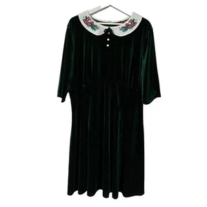 Hell Bunny Sz 4XL Dress Merrily Festive Xmas Green Velvet Mini Pin Up Rockabilly - Picture 1 of 11