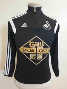 O833 BOYS ADIDAS SWANSEA CITY AFC STRETCH BLACK 1/4 ZIP TOP 12-13 YEARS - Picture 1 of 2