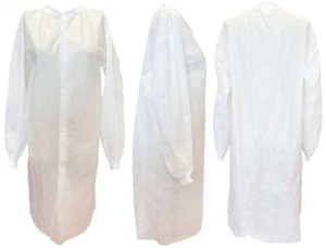White Disposable Lab Coat Knit Collar & Cuff, No Pocket, 10pc,XL/2XL/3X/4XL - Picture 1 of 3
