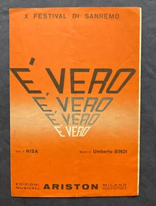 Spartito E' VERO Nisa - Umberto Bindi Ediz.Ariston X Festival di Sanremo 1960 - Picture 1 of 3