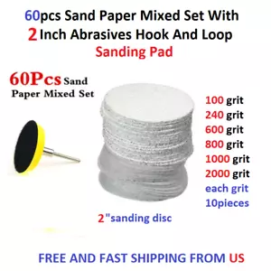 60pcs Sand Paper Mixed Set With 2 Inch Abrasives Hook And Loop Sanding Pad - Picture 1 of 9