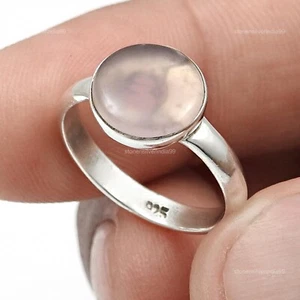 Natural Rose Quartz Promise Mother Band Ring Jewelry Solid Sterling Silver US 5 - Picture 1 of 7