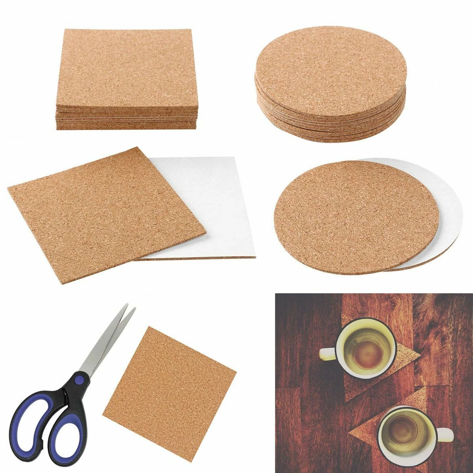 Self-Adhesive Cork Squares 4x4 Inches Cork Backing Sheets Cork Tiles Coasters - Image 1 of 4