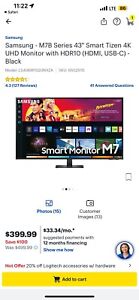 Samsung -M7B Series 43” Smart Tizen 4k UHD Monitor With HDR10 (HDMI, USBC) Black
