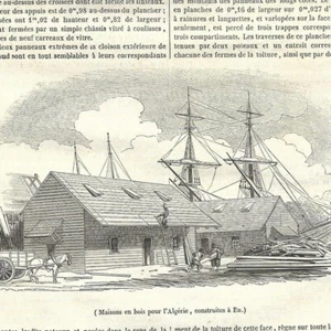 Maisons en bois pour l'Algérie construites à Eu  - - Article de presse 1844 - Imagen 1 de 2