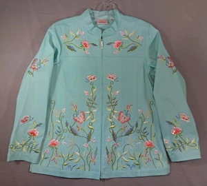 Quacker Factory Jacket Embroidered Floral With Butterfly's Full Zip Medium Twill - Picture 1 of 12