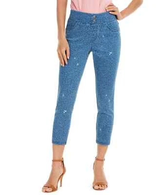 L400 Hue Blue High-Rise Ditsy Floral-Print Denim Skimmer Leggings - Image 1 of 2