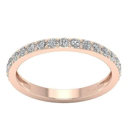 Half Eternity Stackable Ring SI1 G 0.70Ct Real Round Diamond 14K Rose Gold - Image 1 of 4