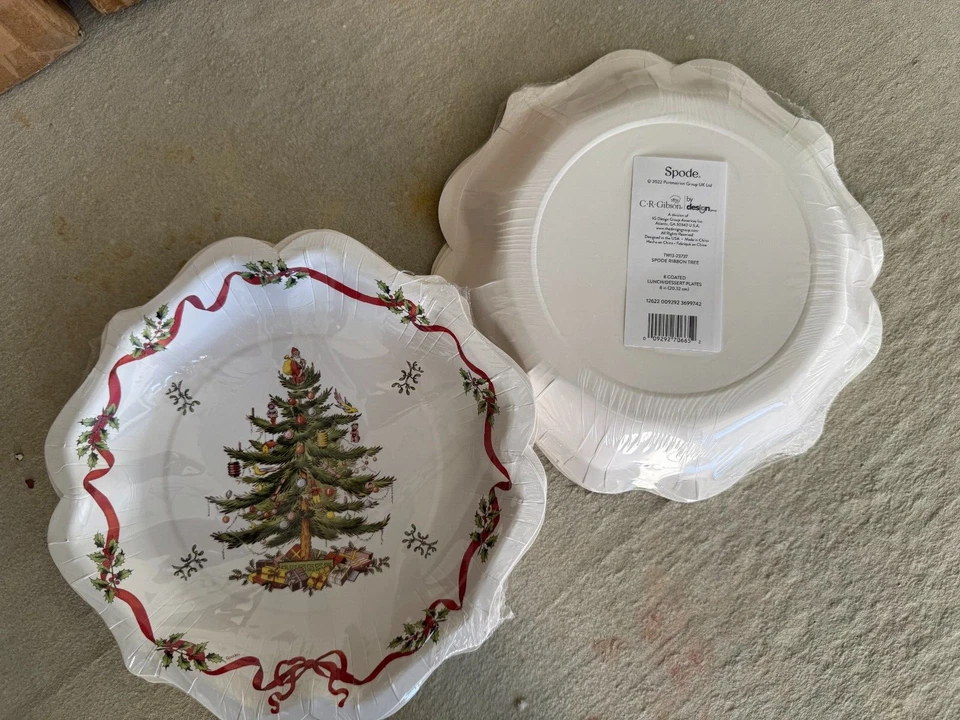 Spode CHRISTMAS TREE Dessert/Lunch Paper Plates 16 total NEW!