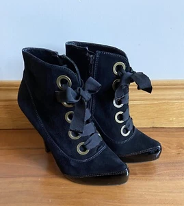 Black Boots Size 6 Carvella EUR 39 Suede Leather Victorian Steampunk High Heel - Picture 1 of 15