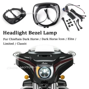 Black Front LED Headlight Bezel Amber Lamp For Indian Chieftain Dark Horse 2019- - Picture 1 of 10