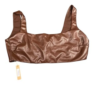 Skims Womens Chocolate Brown Cocoa Faux Leather Scoop Neck Bralette Sz 3X - Picture 1 of 4