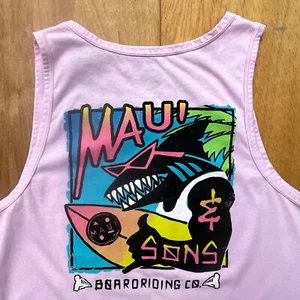 MAUI AND SONS SHARK SURFER GRAPHIC TANK TOP Men’s sz M Crew Neck Pink - Picture 1 of 7