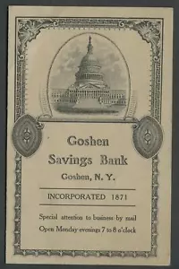 Goshen NY: BANCO DE AHORROS estado de cuenta semestral de 1923, folleto de 2 páginas con cubierta elegante - Imagen 1 de 3