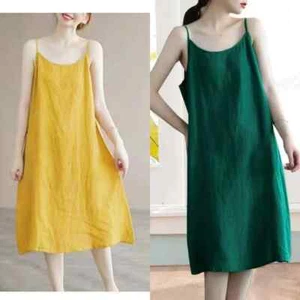 Women Casual Loose Strap Dress Retro Elegant Soft Cotton Linen Dress Sleeveless  - Picture 1 of 39