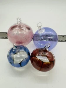 Glass Christmas Ornament Blown Art Glass Spotted Set of 4 Handmade - Picture 1 of 11