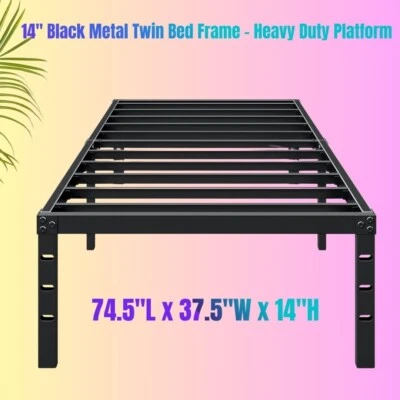 Marco de cama doble de metal negro de 14" - Plataforma de alta resistencia Foto 1 de 4