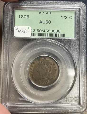 1809 Half Cent PCGS AU50 OGH Old Green Holder! Cover