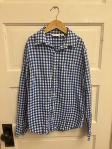 Janie And Jack Boy’s Blue Gingham Linen Blend Collared Shirt Pocket Size 12 - Picture 1 of 7