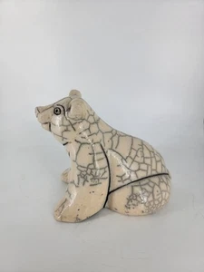 Estatuilla Raku Arte Popular Cerámica Polar Blanco Esmalte Craquelado 6 X 5" - Imagen 1 de 8