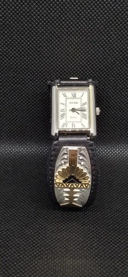 Reloj Montana Plateros Azteca Plata Dorado Cuero Negro Gran Forma  Foto 1 de 4