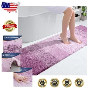 Elegant Pinkish-Purple Bathroom Runner Rugs 59x20, Soft Microfiber & Non-Slip - Picture 1 of 8
