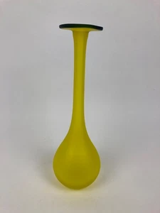 Carlo Moretti hand blown Yellow Satin Blue Translucent orbital top MCM bud vase - Picture 1 of 9