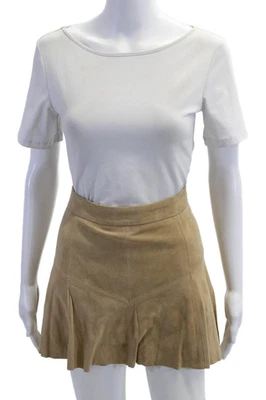 Scoop NYC Women Beige Genuine Leather A-Line Mini Skort Size L - Image 1 of 4