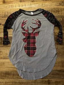 Camisa de mujer No Boundaries gris a cuadros ciervo 3/4 manga larga talla M 7-9 - Imagen 1 de 3