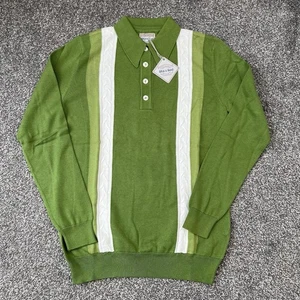 Mens Ska & Soul Green Cable Knit Long Sleeve Polo Shirt SS/2378 - Size Small - Picture 1 of 9