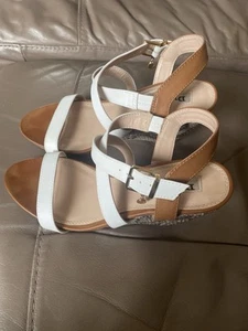 ‼️REDUCED ‼️ Dune Sandles size 6 snake skin design wedge heels used great cond - Picture 1 of 9