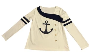 Maritimes Motiv Top Damen Large weiß & marine Langarm - Bild 1 von 12