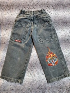 Childrens KIDS 5 JNCO Jeans Flaming Tiger Embroidered ULTRA RARE Skateboard Y2K - Picture 1 of 15