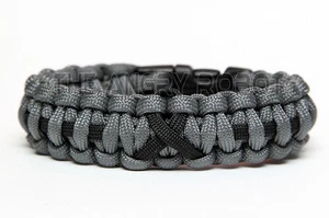 550 Paracord Survival Bracelet Cobra - Thin Line Ribbon - Grey with Black - Picture 1 of 1