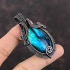 Gift For Her Neon Flash Labradorite Wire Wrapped Pendant Copper Jewelry 2.56"