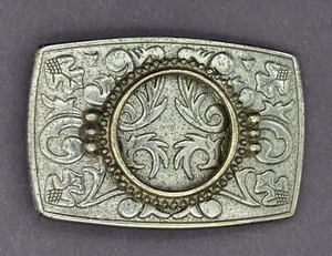 Vintage Belt Buckle Metal Pewter 3 1/2" Embosed Raised Design Frame - Picture 1 of 3